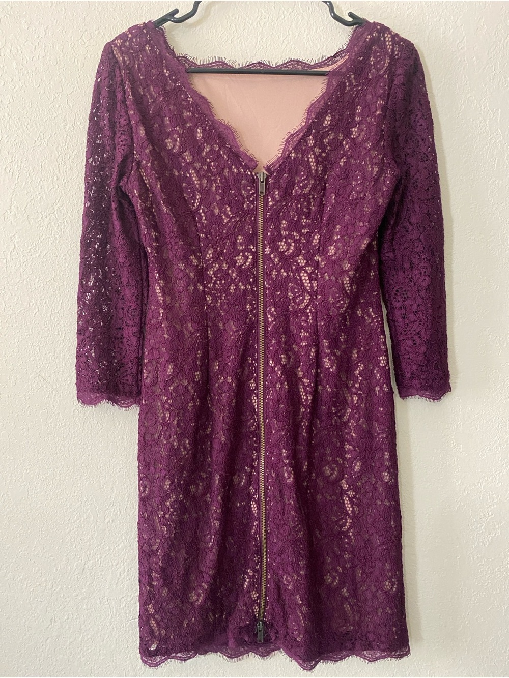 Adrianna Papell Purple Lace Long Sleeve Sheath Dress - Picture 8 of 13